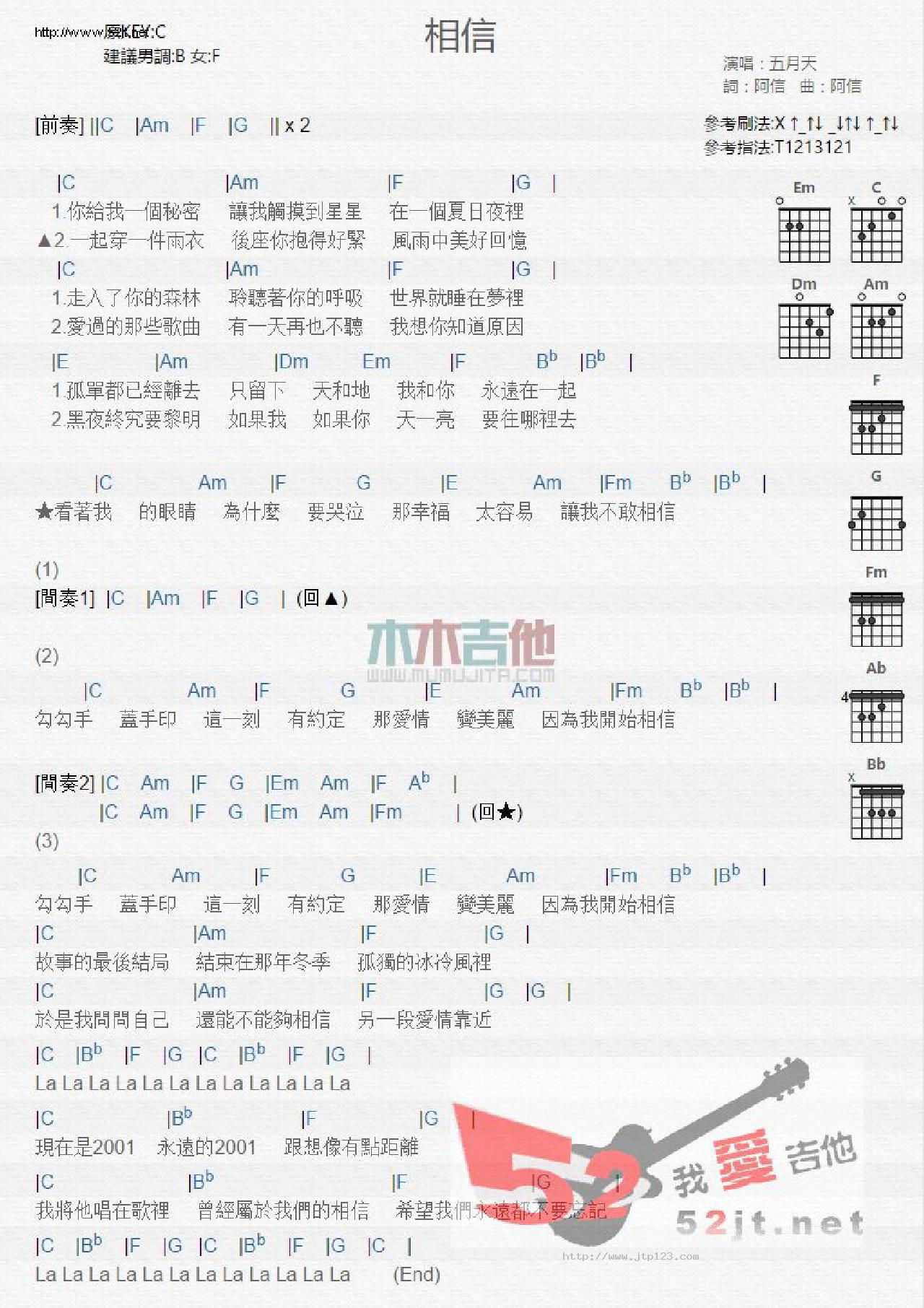 相信 吉他谱